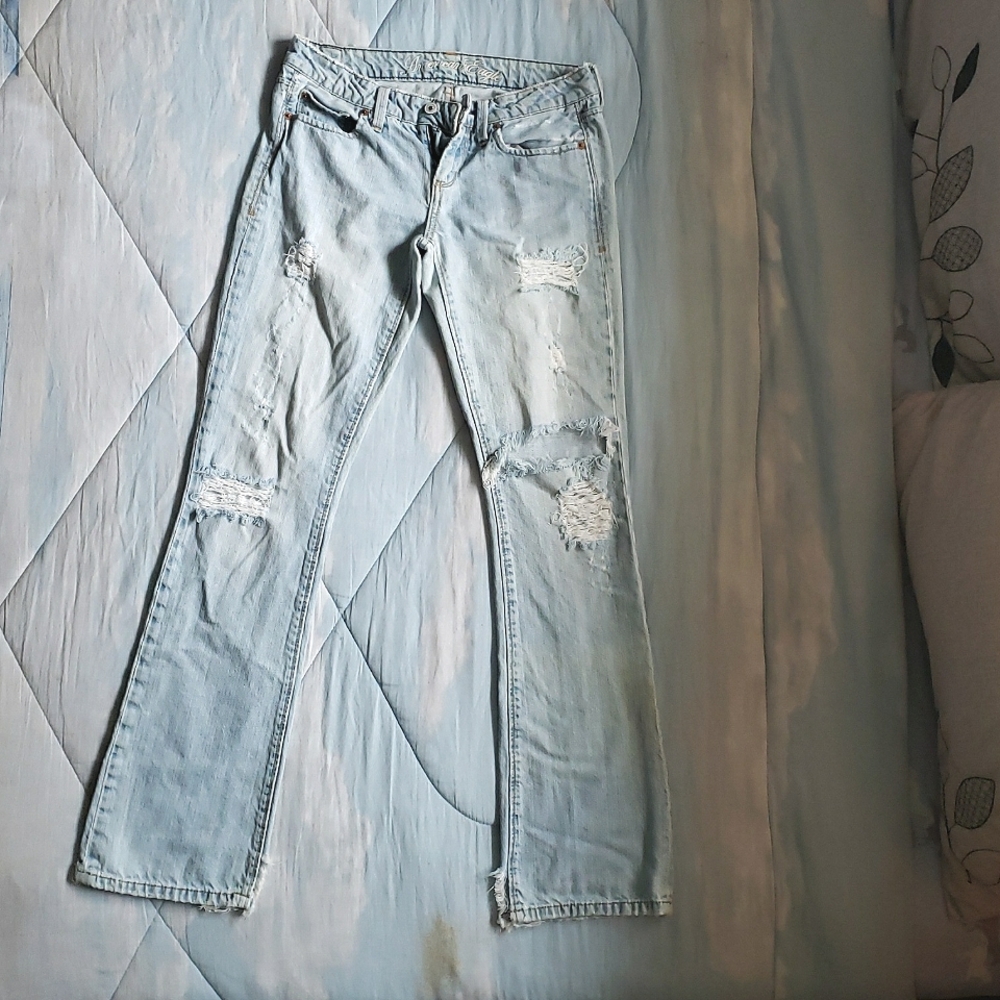 American Eagle True Boot Distressed Lowrise Jeans Size 2 Regular 100% Cotton